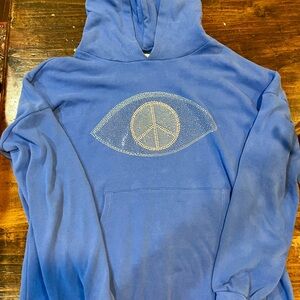 Lauren Moshi Vibrant Blue Hoodie with studded peace sign and evil eye